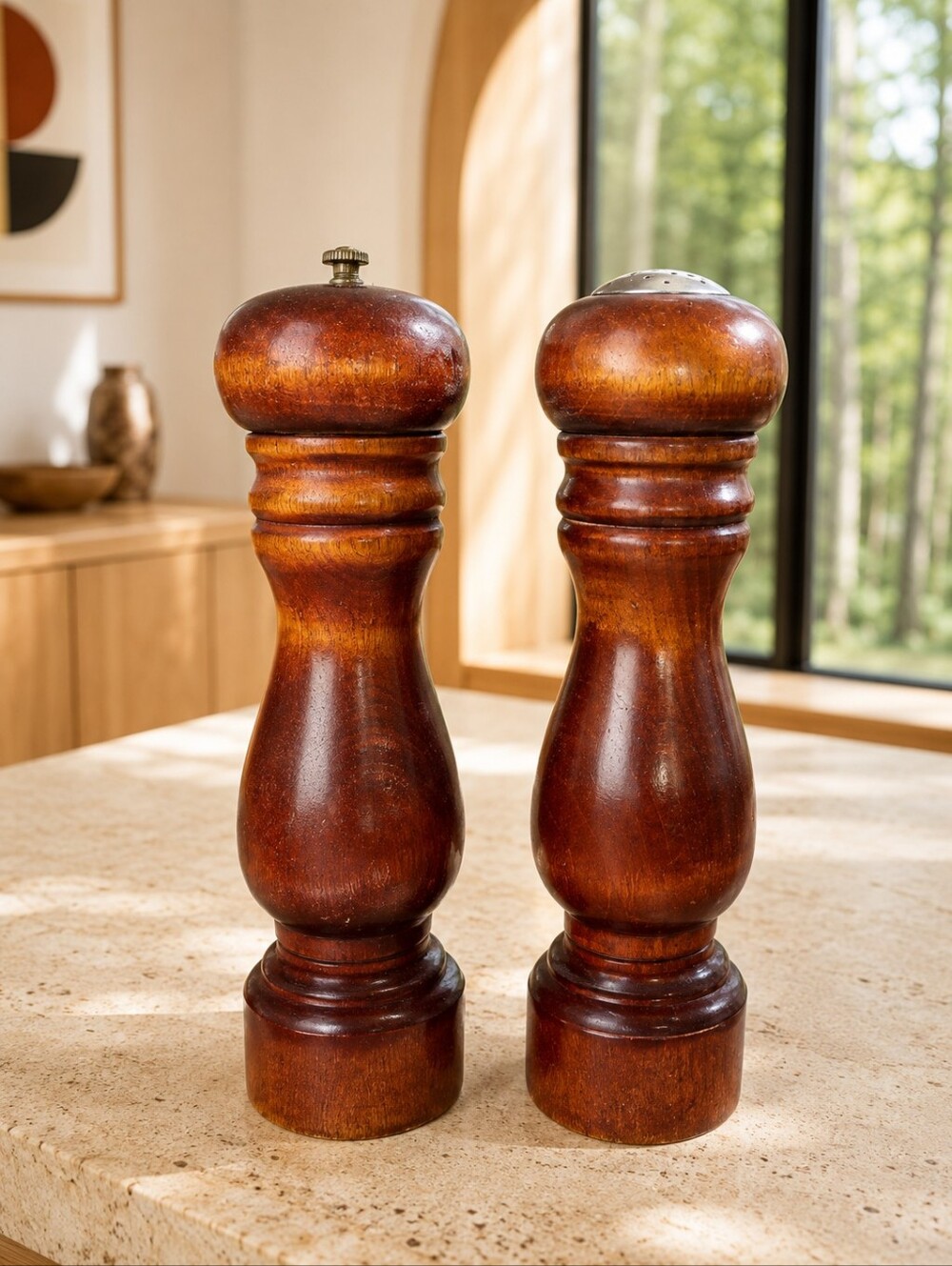 Vintage Baribocraft Canada Maple Salt Shaker Pepper Mill 9" MCM Set